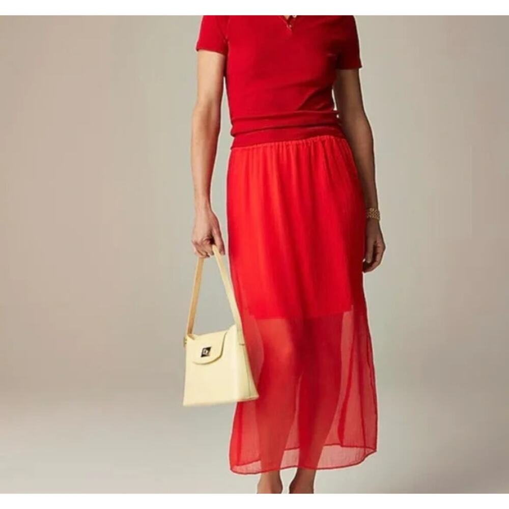 J Crew Skirt Gwyneth Layered Slip Skirt Red Crinkle Chiffon Small NWT